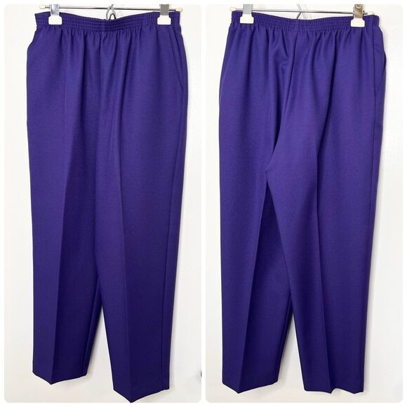 Alfred Dunner Purple Grandma Pants Elastic High Waist Comfy Tapered Ankle - Picture 2 of 5